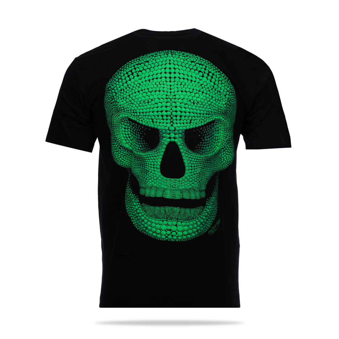 T-Shirt - grüner Totenkopf mit Piercing und Nieten
